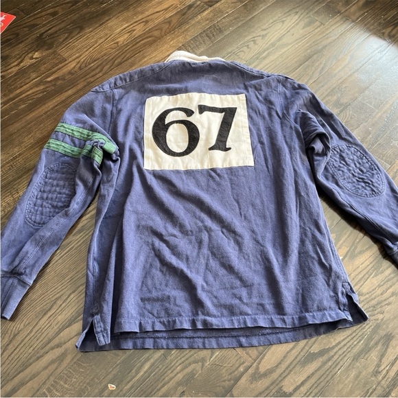 VTG Polo Ralph Lauren Rugby Shirt Mens Large  Navy Blue Crest 67 Patch - Picture 2 of 2